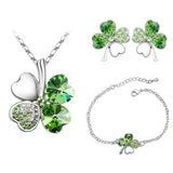 Crystal Clover 4 Leaf leaves heart pendant Jewelry sets necklace earrings bracelet women lovers cute romantic gifts summer party - Women Jewellery - Girl Jewellery