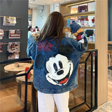 Cartoon Clothing Mickey Printed Denim Jacket Women's Spring And Autumn Loose Preppy Style Large Size Jacket Cartoon Top women casual