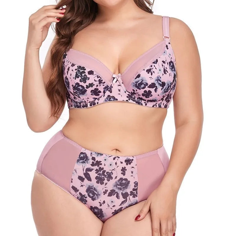 Parifairy 38D-48D Plus size women's floral bra & brief set large size underwear femme sexy bra and panty set women lingerie