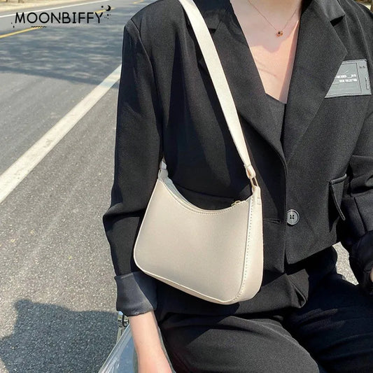 Retro Solid Color PU Leather Shoulder Underarm Hobos women handbags & Purse