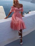 Vacation Sexy One-shoulder Polka Dot Short Trumpet Sleeve Mermaid Skirt Solid Maxi Dress Vestidos Women Homecoming