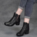 Retro leather boots women's for male Autumn office shoes trendy ladies low heels woman ankle boots Ladies Zip Platform Boot Female Women Shoe