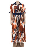 Women Plus Size Cloth for Summer Clothes Button Short Sleeve Print Patchwork Elegant Maxi Dress Wholesale Dropshipping