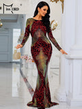 Missord Elegant Red Evening Dresses Woman O Neck Long Sleeves Sequin Backless Bodycon Maxi Mermaid Party Dress Ladies Gown women prom - women contemporary