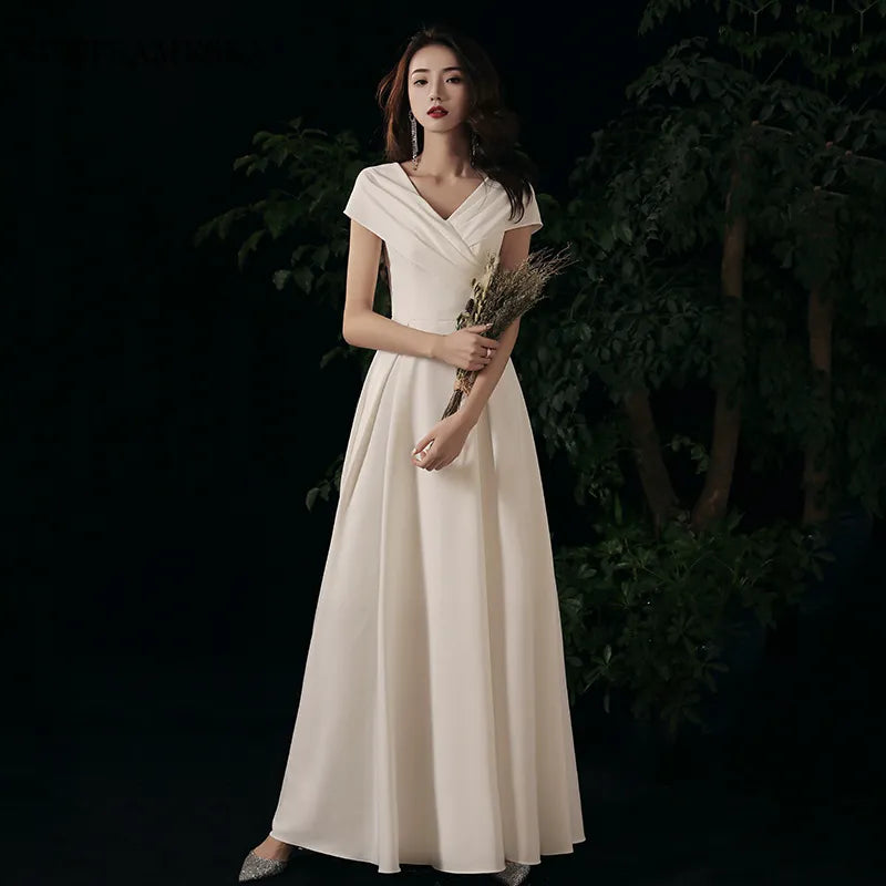 Sexy V Neck Long Evening Dresses for Woman Summer Elegant Homecoming Bridesmaid Wedding Party Dress Casual women prom