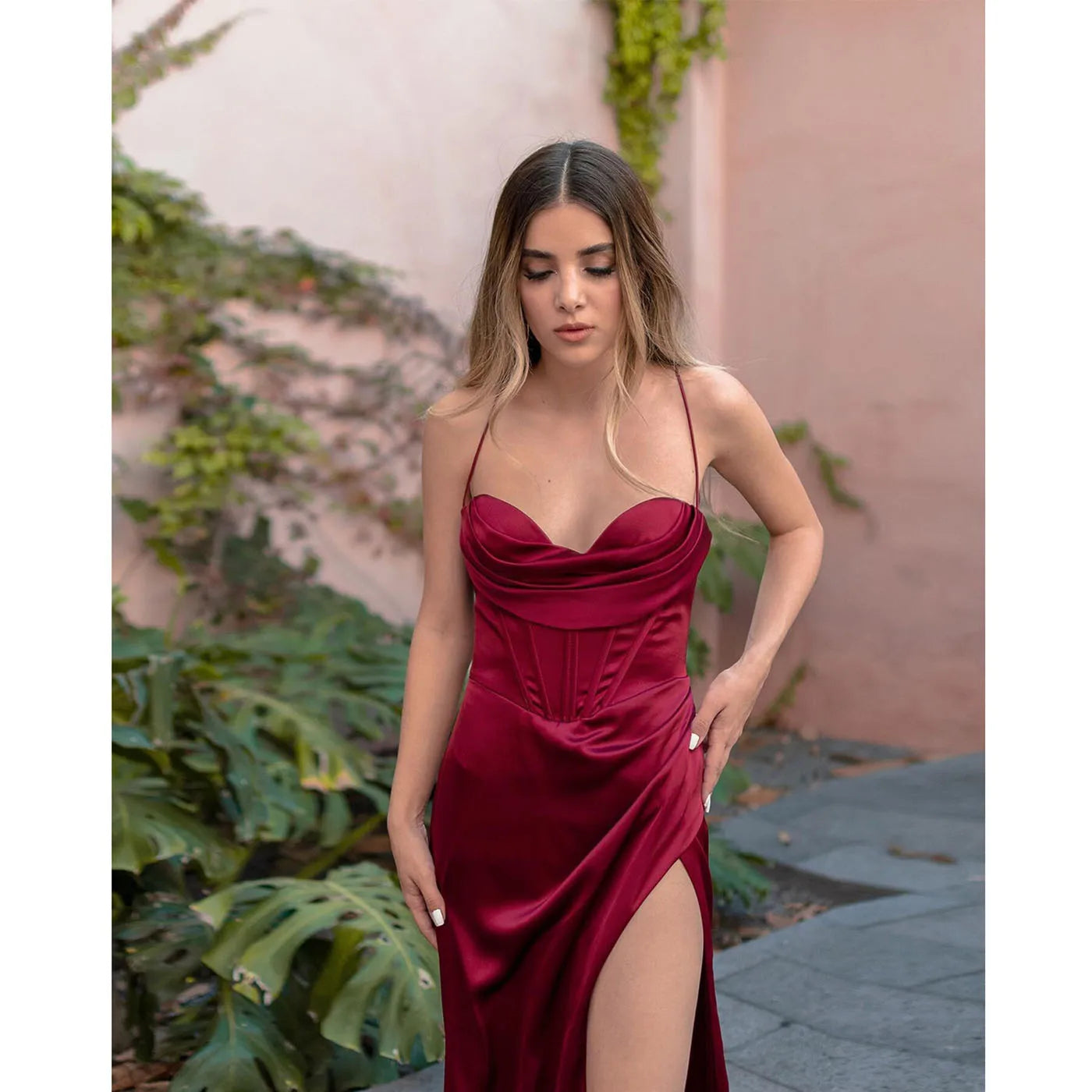 New Summer Dress Women'S Sling Sleeveless Solid Color Dress One Word Neck Slim Fit Open Back Slit Red Sexy Dress Women Prom