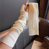 Knitted Long Fingerless Gloves Woman Mitten Winter Y2K Solid Arm Warmer Sleeves Fashion Soft Girls Clothes Punk Glove women short - women contemporary