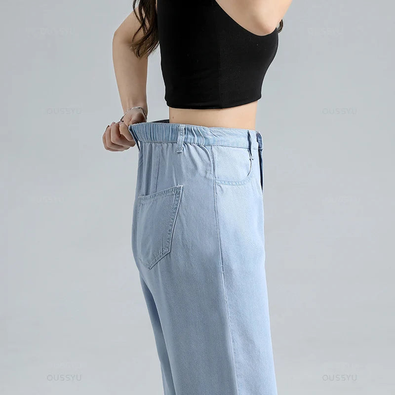 Summer Thin Soft Women's Jeans Natural Lyocell Fabric Baggy Wide Leg Denim Pants Streetwear Loose Casual Female Clothing XS-3XL Women Jeans