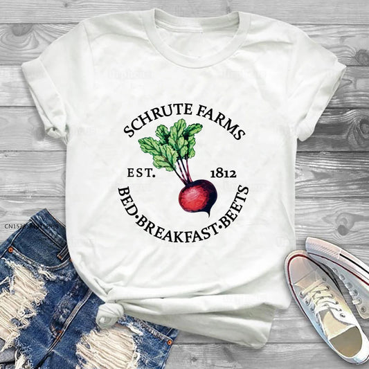Schrute Farms Tshirt The Office Inspired Aesthetic Dwight Schrute Shirt For Woman Harajuku Popular Top Soft Premium girl short