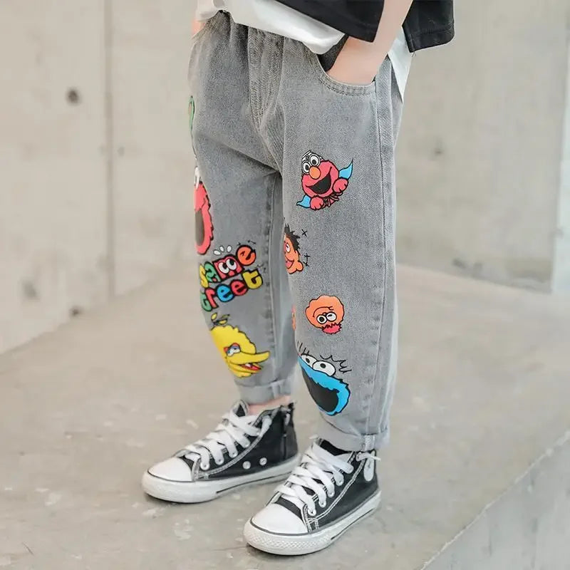 Spring and Autumn New Funny Head Medium and Big Children's Regular Wear Spring Boys Jeans