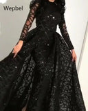 WEPBEL Sequined Expandable Evening Gown Dress Summer Woman Party Dress Long-Sleeved High Waist Big Swing Black Dresses Women Prom