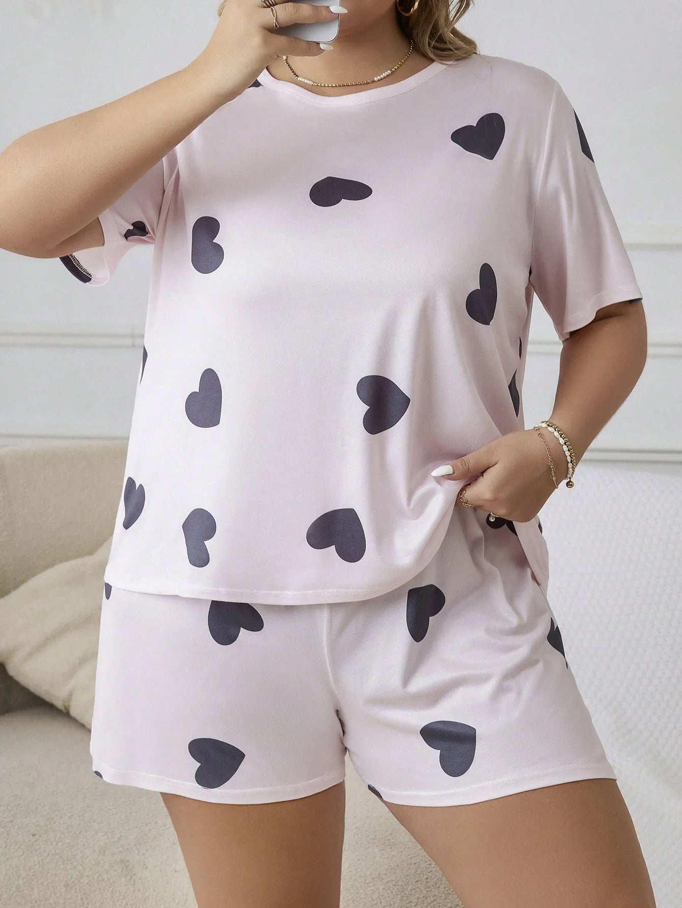 Plus Size Women's Pajamas Set Tee & Shorts Female 2 Pieces Sleepwear Nightwear Casual Homewear Cloth Women Sleep - Women Tops