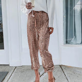 Pants For Woman Plus Size High Waisted Ruffle Sequin Cloth Pants Sexy Foot Tape Woman Sweatpants Pantalones De Mujer Women Trousers