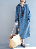 New Dresses for Woman Autumn Korean Fashion Large Size LOOSE Long Dresses Versatile Denim Robe Hooded New In Dresses Women Casual - Women Plus Size Clothing