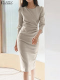 ZANZEA Elegant Sexy Dresses For Woman Casual Office Lady Bodycon Dress Spring Summer Work Vestido Mid-Calf Length Robe Women Dress For Work