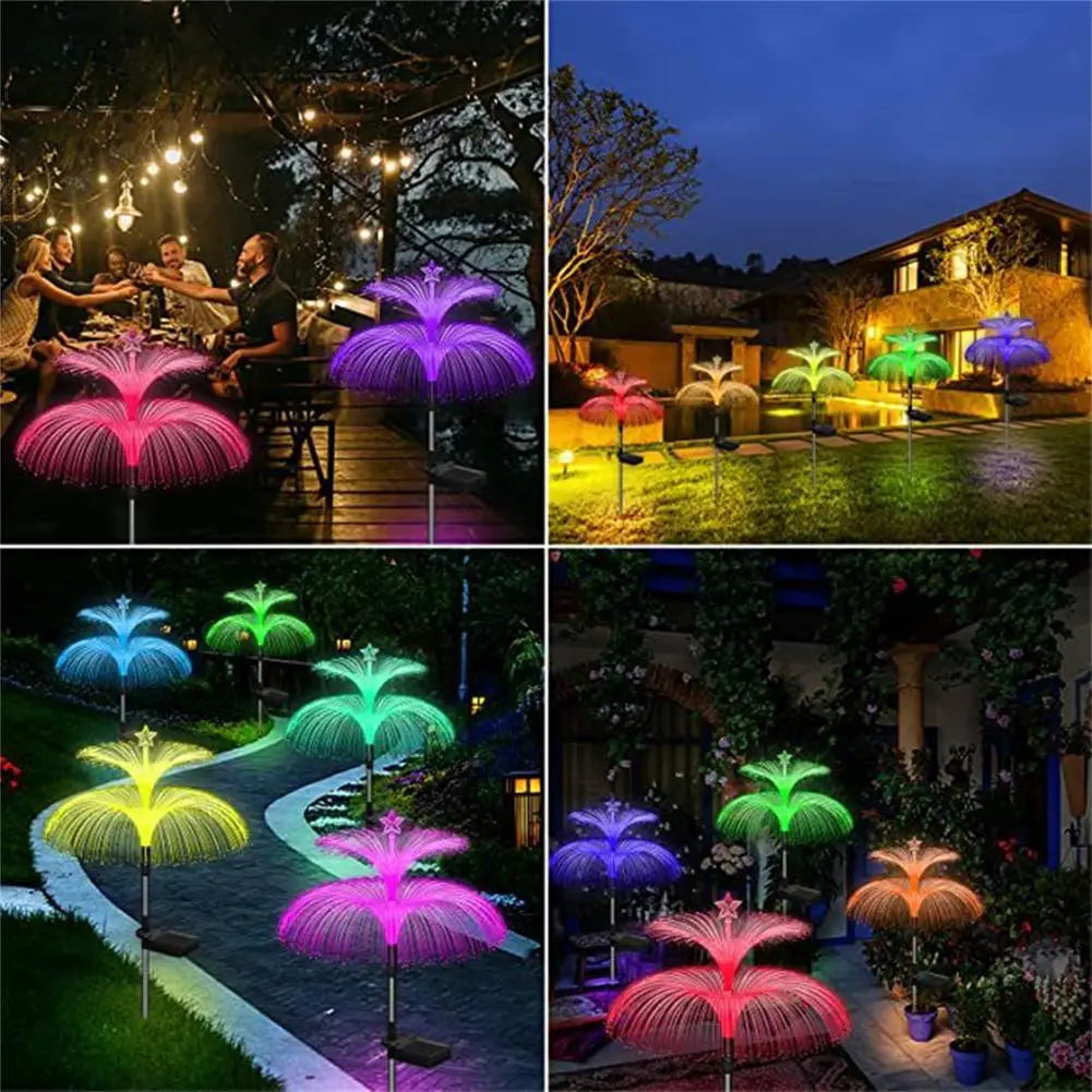 Colors Solar Garden Lights Double Layer Solar Jellyfish Lights LED Fiber Lights Outdoor Waterproof Decor Light Patio Lawn