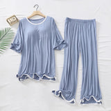 Fdfklak Lady Wear Round Neck Sleepwear Modal Pajamas Suit Female With Chest Pad Spring Autumn New Home Clothes women lounge