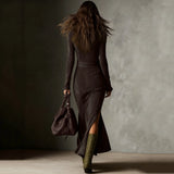 Women's Western Shirt Dress Ruched Wrap Maxi Dress High Slit Ruffle Hem Long Sleeve Flowy Chic Elegant Outing Dress