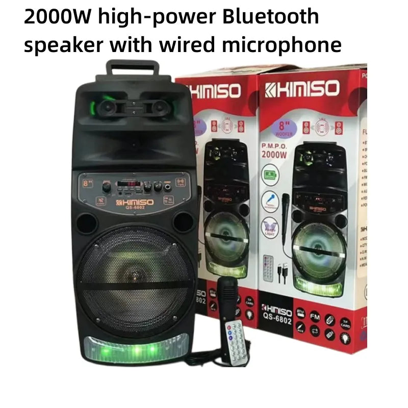 High-power Bluetooth Speaker Portable Outdoor LED Trolley Case FM Radio System Wired Microphone Homes Karaoke Home Audio