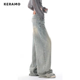 Korean Vintage Casual High Waist High Street Style Light Blue Straight Jeans Pants Women's Wide Leg Baggy Y2K Denim Trouser  Women Jeans