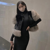 Elegant Faux Fur Vest Cropped Patchwork Fluffy Vintage Short Furry Korean Party Black Plush Outwears Women Vests