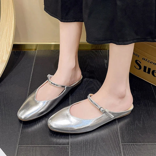 Hot Sale Mules Fashion Elegant Solid Closed-Toe Flat Women Shoes
