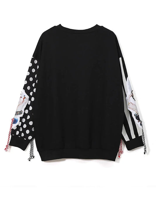 XITAO Black Long Sleeve Sweatshirts Women Patchwork Print Tassel Pullover Harajuku Hoodie Pullover Women Vests New XWW2734