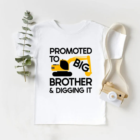 I'm Being Promoted To Big Brother Print Kids T-shirts Excavator Baby Clothes Kids Announcement T shirt Children Tops Boys Tshirt