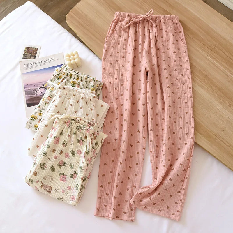 Women's Cotton Crepe Pajama Pants Loose Fit Elastic Waist Sleep Bottoms Breathable & Comfortable Home Wear Women Lounge