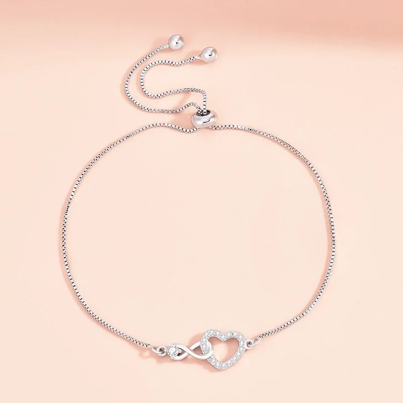 Fine Sterling Silver Crystal custom Heart Bracelet Fashion designer Party  women jewellery