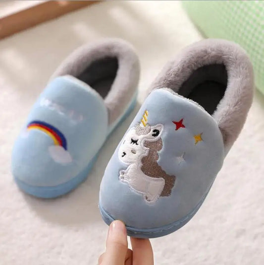 New Unicorn Kids Slippers For Toddler Boys Indoor Baby Girl Fur Slides Cotton Flip Flop Warm Winter House Children Slipper Girls Shoes