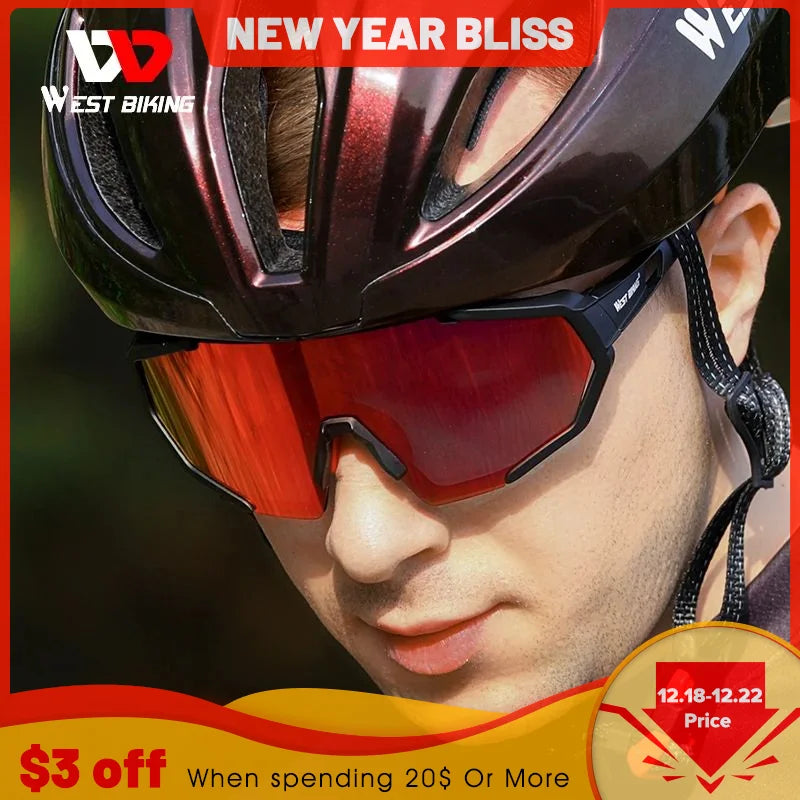 WEST BIKING Professional Polarized 3 Lens Cycling Glasses MTB Road Bike Sport Sunglasses Bike Eyewear UV400 Bicycle Goggles Sports - Athletic Cloth