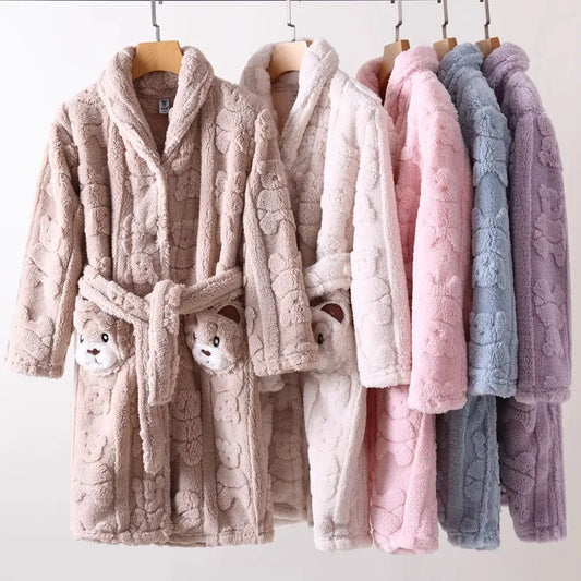 Winter Bathrobe Flannel Warm Homewear for Children Cartoon Bear Bathrobe Kids Baby Lengthen Warm Cute Boys Sleepwear - Girls Sleepwear