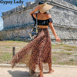 GypsyLady Leopard Maxi Skirt Elastic Skirt Woman Asymmetric Summer Skirt Boho Skirt Fashion Runway Party Skirt Faldas Women Casual