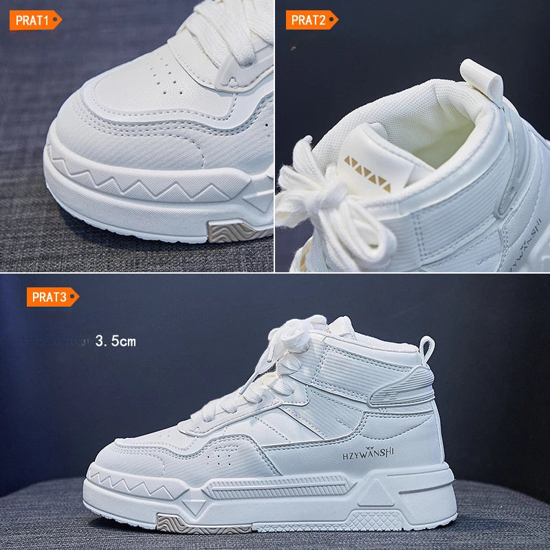 New in Casual Ankle High Top Flats Lace-up Platform White Short Booties Women Shoes