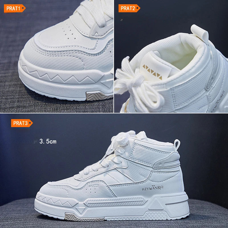 New in Casual Ankle High Top Flats Lace-up Platform White Short Booties Girls Shoes