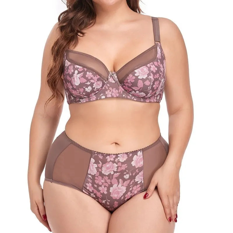 Parifairy 38D-48D Plus size women's floral bra & brief set large size underwear femme sexy bra and panty set women lingerie