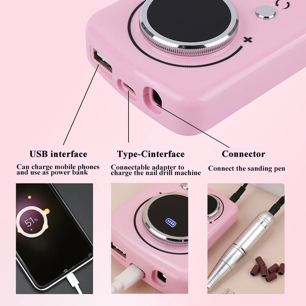 Professional Rechargeable Electric Nail Drill Machine Portable Cordless Nail File For Acrylic Gel Nails Remove - Beauty - Electronics Accessory
