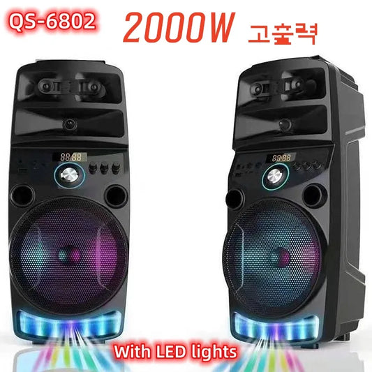 High-power Bluetooth Speaker Portable Outdoor LED Trolley Case FM Radio System Wired Microphone Homes Karaoke Home Audio