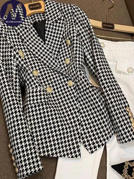 Chic and Elegant Woman Jacket Spring Autumn British Style Mid Length Blazer Coats Fashionable Slim Fit Women's Clothing Blazers Women Blazers - Women Suiting