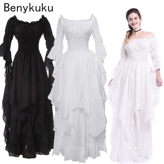 Vintage Victorian Medieval Renaissance Black Gothic Dress Woman Cosplay Halloween Costume Princess Gown Women Plus Size Clothing - Women Prom