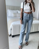 new High waisted denim pants fashion casual Straight Women Jeans - Girls Jeans