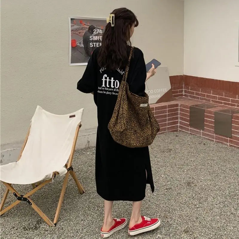 Summer New Letter Printing T-Shirt Dress Short Sleeve Round Neck Plus Size Loose Midi Dress Fashion Clothing Women Casual - Women Dress For Work