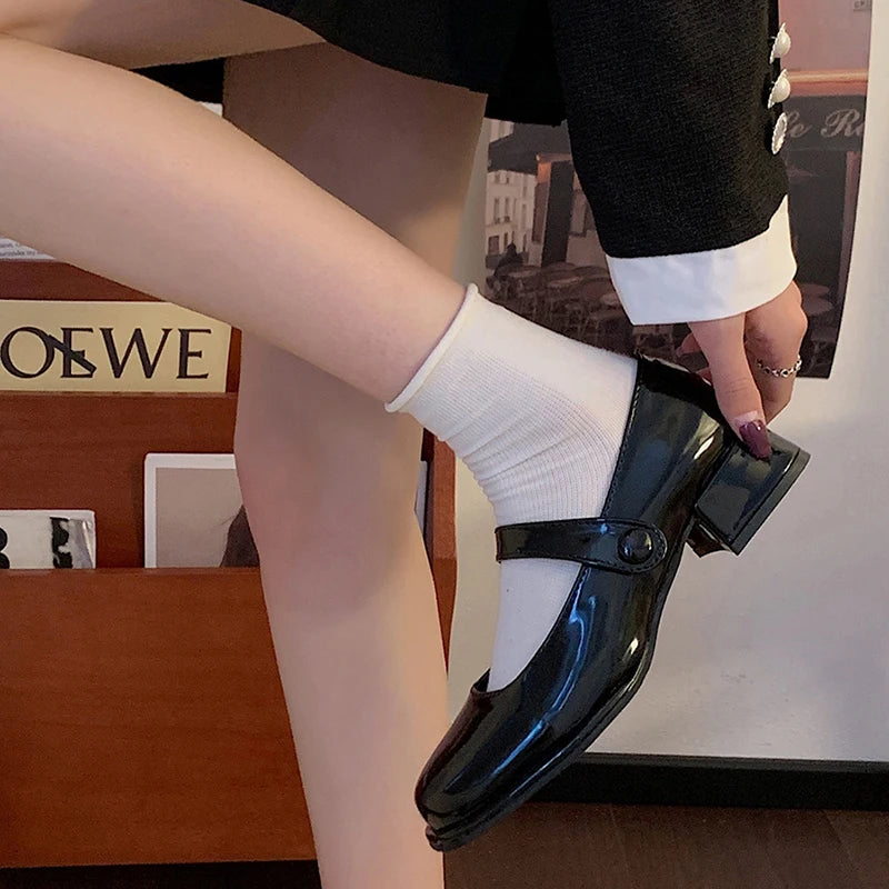 New Mary Jane Fashion Square Toe Shallow Elegant Dress Single Leather Square Heel Sandal Women Shoes