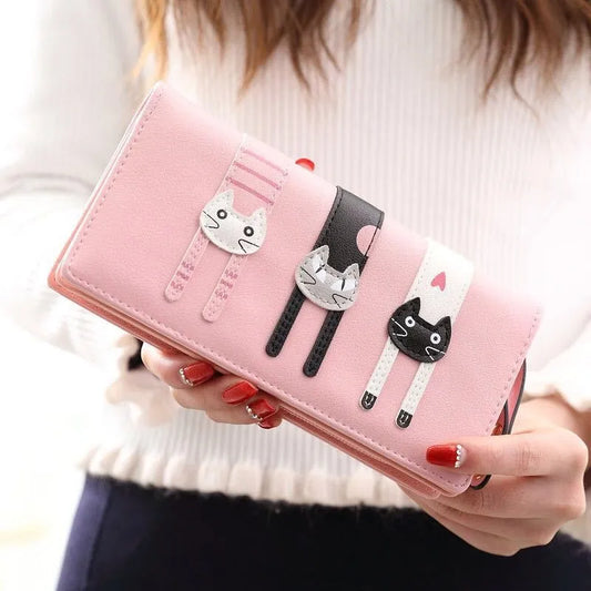 Women's Wallet Wear-resistant PU Leather Wallet Cute Cat Card Holder Mobile Phone Bag Long Clutch Coin Purse for Kids Girls women purse