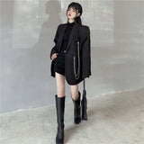 Women Fashion Double Breasted Loose Blazer Korean High Street Long Sleeve Suit Jacket Black Notched Collar Ladies Outerwear Women Coats